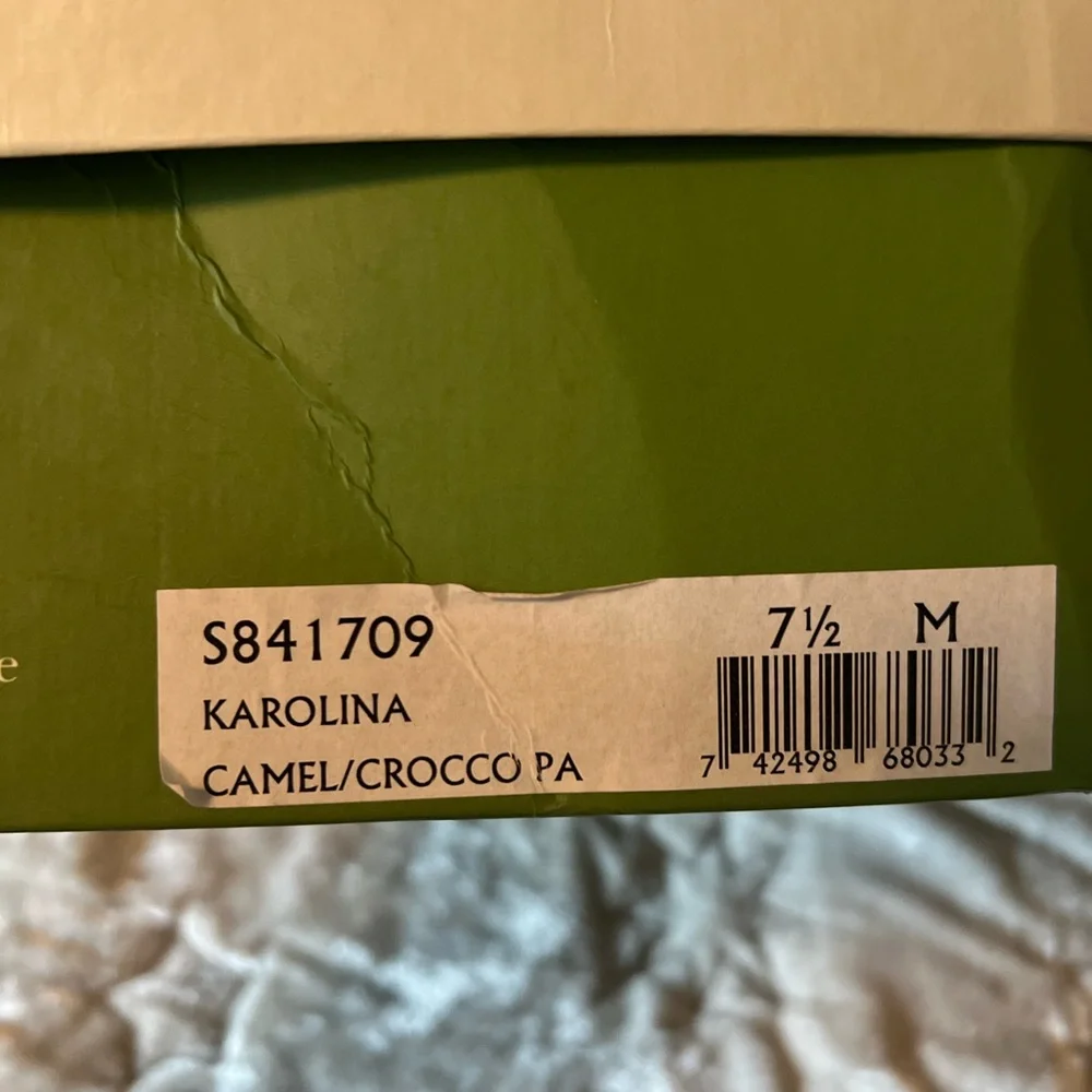NEW IN BOX KATE SPADE KAROLINA CAMEL CROC HEELS SIZE 7.5 - Picture 7 of 13